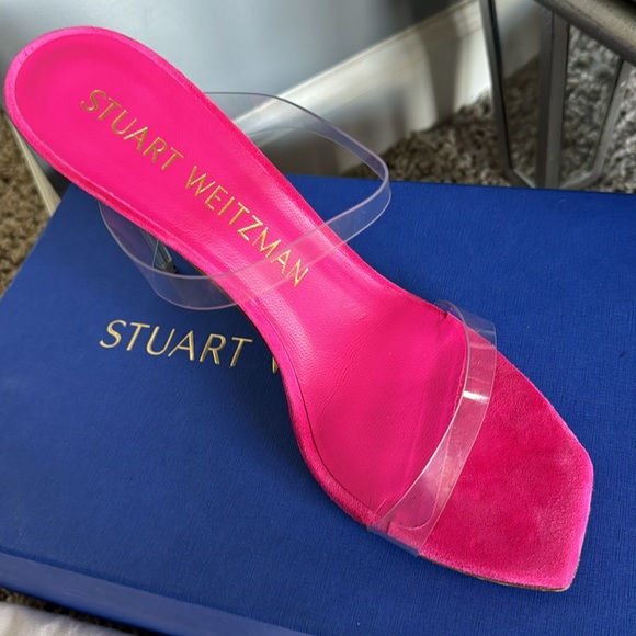 Stuart Weitzman lucite Aleena heel pink suede sz 8.5 - Picture 6 of 7